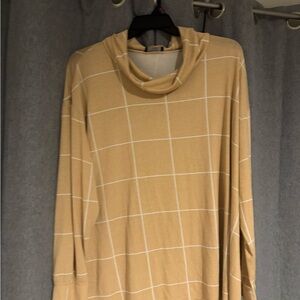 Cream Plaid Cowl Neck Top